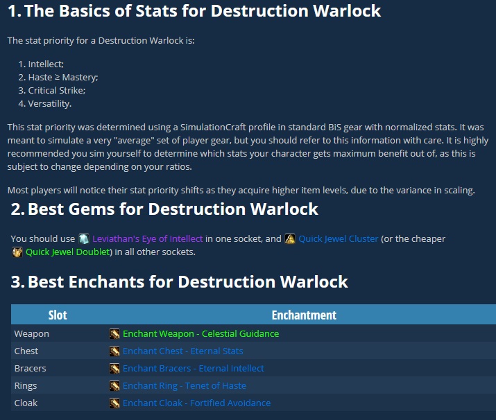 Stat weight/priority/gems/etc for destruction