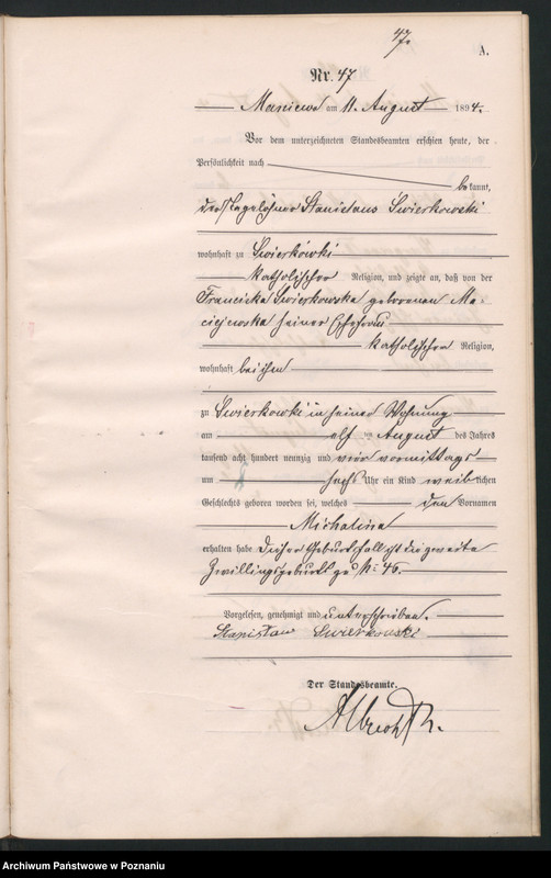 1894 Maniewo_u_Świerkowska_Michalina akt 47 - 53_1891_0_1_61_16308597