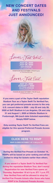 Taylor Swift Announces 2020 Lover Fest Tour Peace Justice