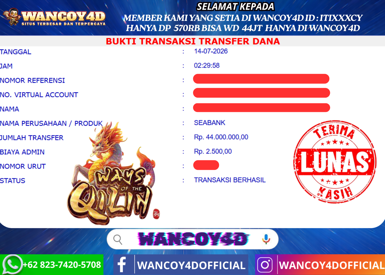 WANCOY4D WAYS OF THE QILIN  PG SOFT RP.44.000.000-LUNAS