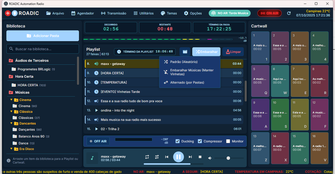 Interface do Roadic Studio
