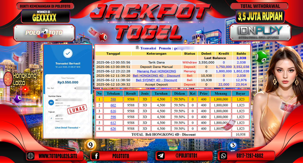 POLOTOTO JACKPOT TOGEL HONGKONG LOTTO Rp.3.550.000,-