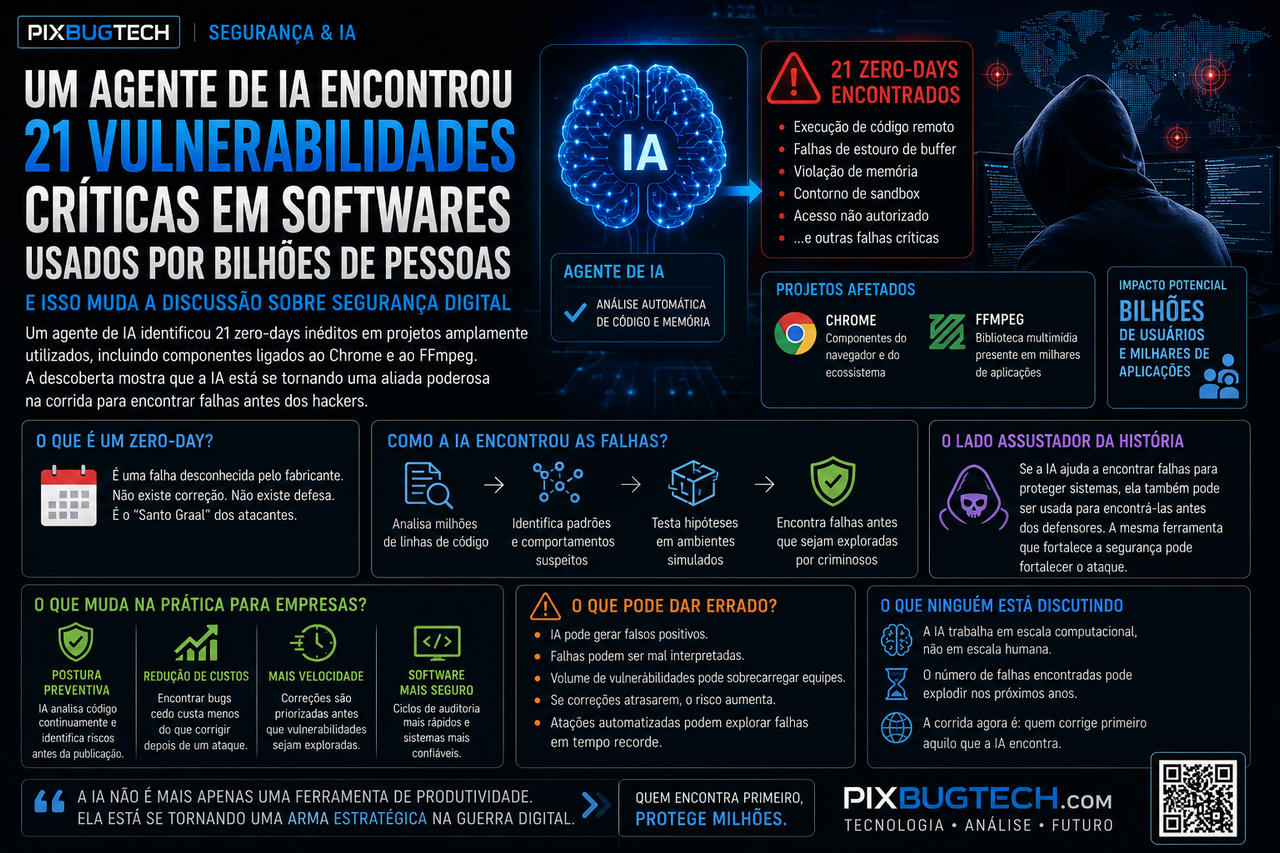 Um agente de IA encontrou 21 vulnerabilidades críticas em softwares usados por bilhões de pessoas e isso muda a discussão sobre segurança digital