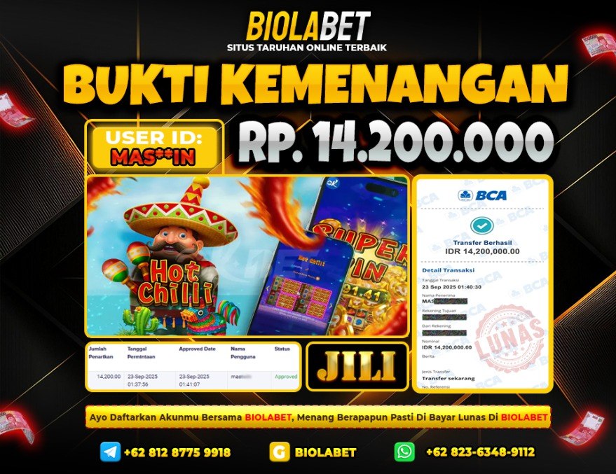 BIOLABET JACKPOT Jili  Rp.14.200.000.,- LUNAS