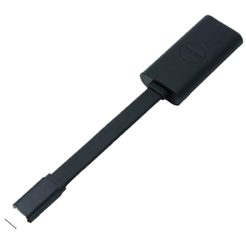 Adaptador oficial de Dell con conector USB-C macho a un puerto Ethernet RJ-45 hembra.