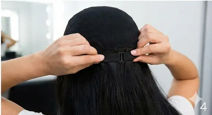 تعديل حجم الباروكة من الداخل باستخدام الأشرطة المرنة للحصول على قياس مخصص ومريح للرأس.