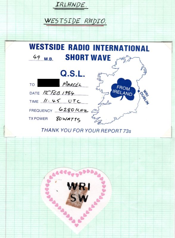 QSL WESTSIDE RADIO INTERNATIONAL.  QSL-WEST-SIDE-RADIO