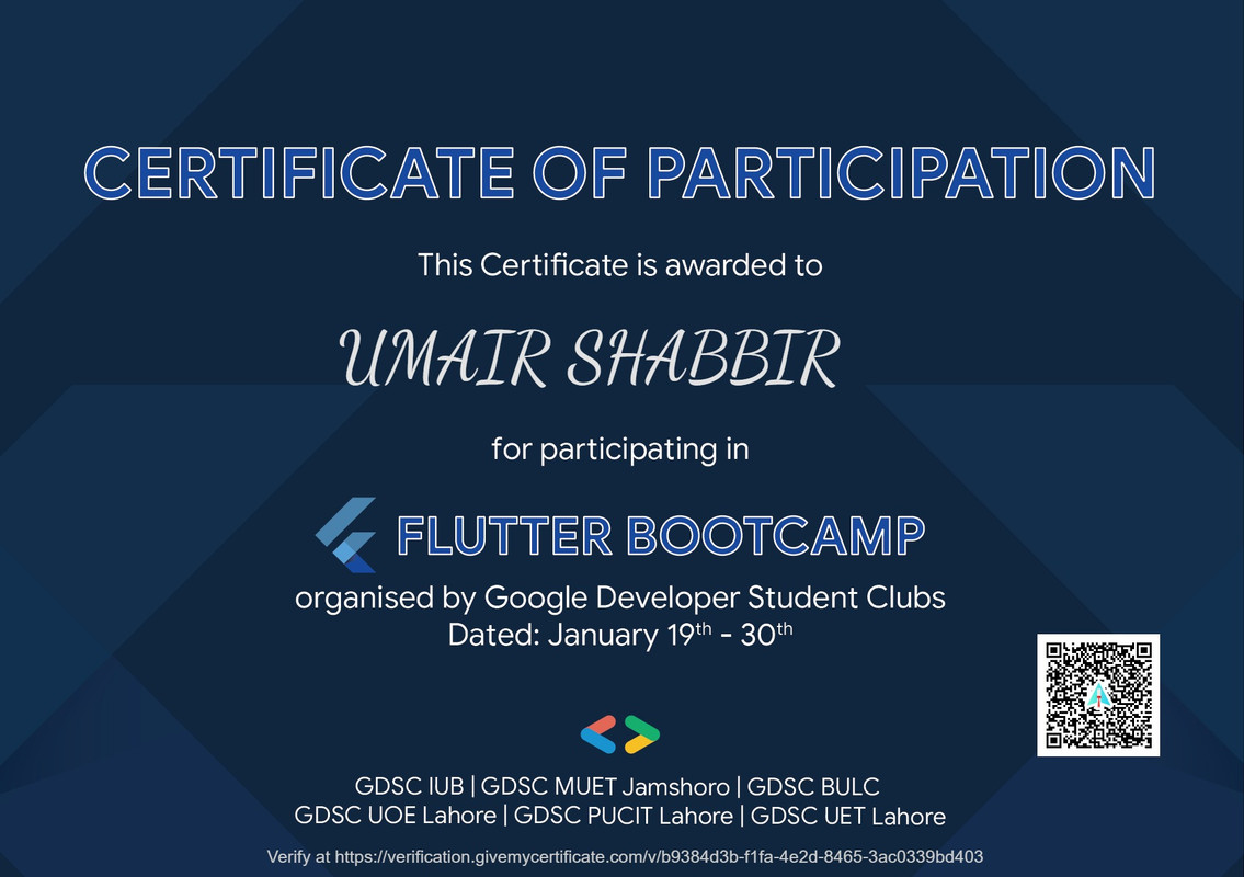 Certificate of Participation (Flutter Bootcamp)
