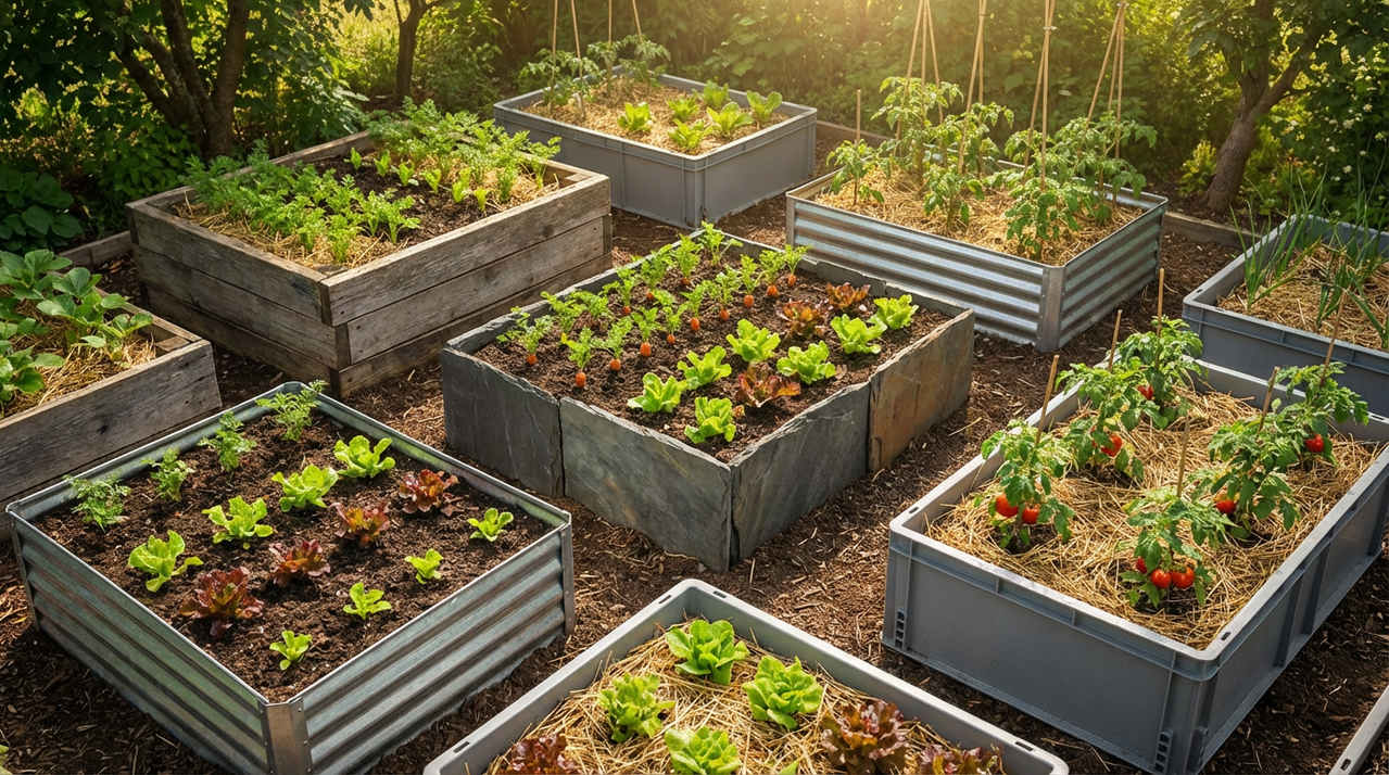 Борта высоких грядок из различных материалов на дачном участке