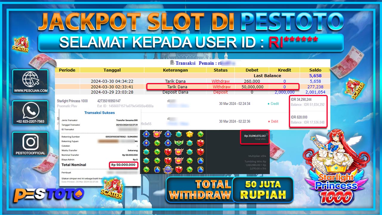HANYA DI PESTOTO JP PASTI DI BAYAR LUNAS DAN CEPAT!!!!!! JP SLOT{  STARLIGHT PRINCES 1000 } Rp.50.000.000 !!!!!