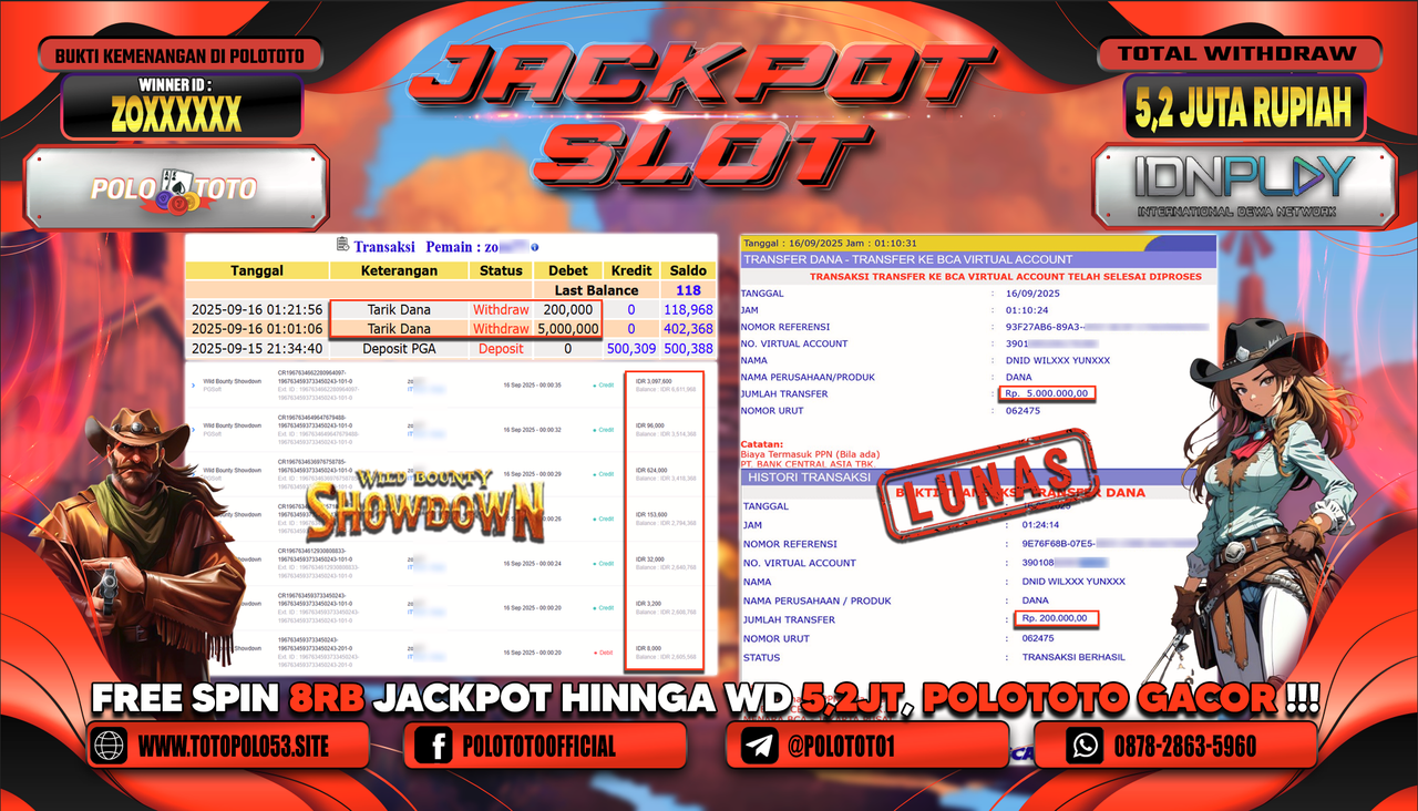 POLOTOTO JACKPOT SLOT WILD BOUNTY SHOWDOWN Rp.5.200.000,-