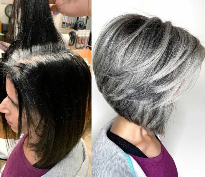 Grey to black and silver hair transformation