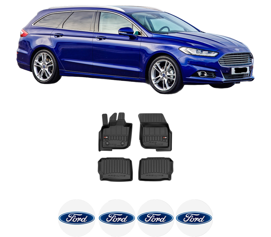Set covorase presuri FORD MONDEO V Turnier (CF) din 2014-2019, auto, din cauciuc thermoplastic, 4 Stickere auto cu FORD