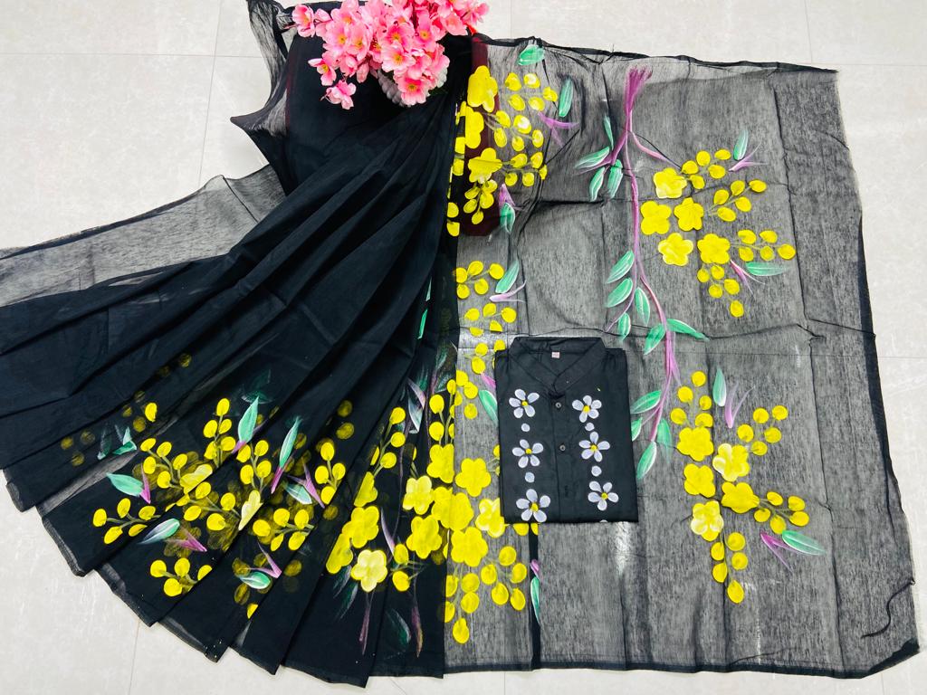 Hand Print Sharee Panjabi Couple Set