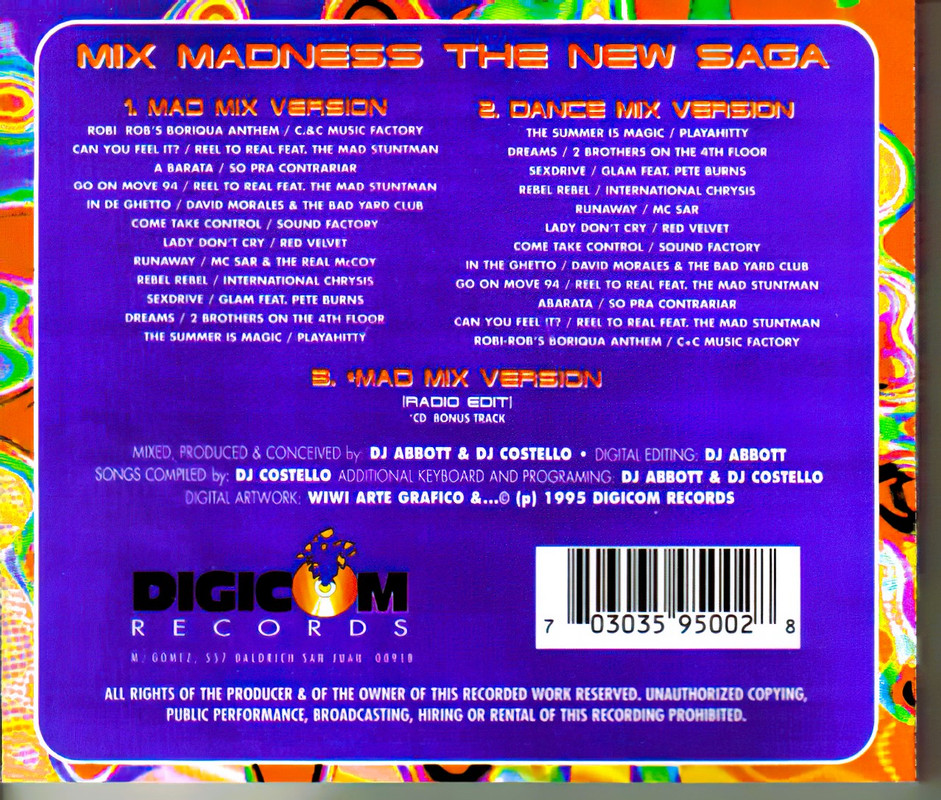29/03/2024 - Various – Mix Madness The New Saga (CD, Compilation, Mixed, Unofficial Release)(Crazy Edits Records – none)  1995 Back