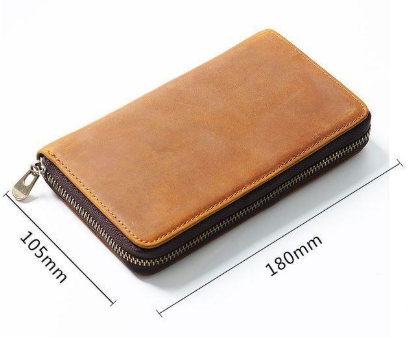 Black Genuine Crazy Horse Leather Fountain Pen Case Zippered Organiser Vintage Stationery Holder