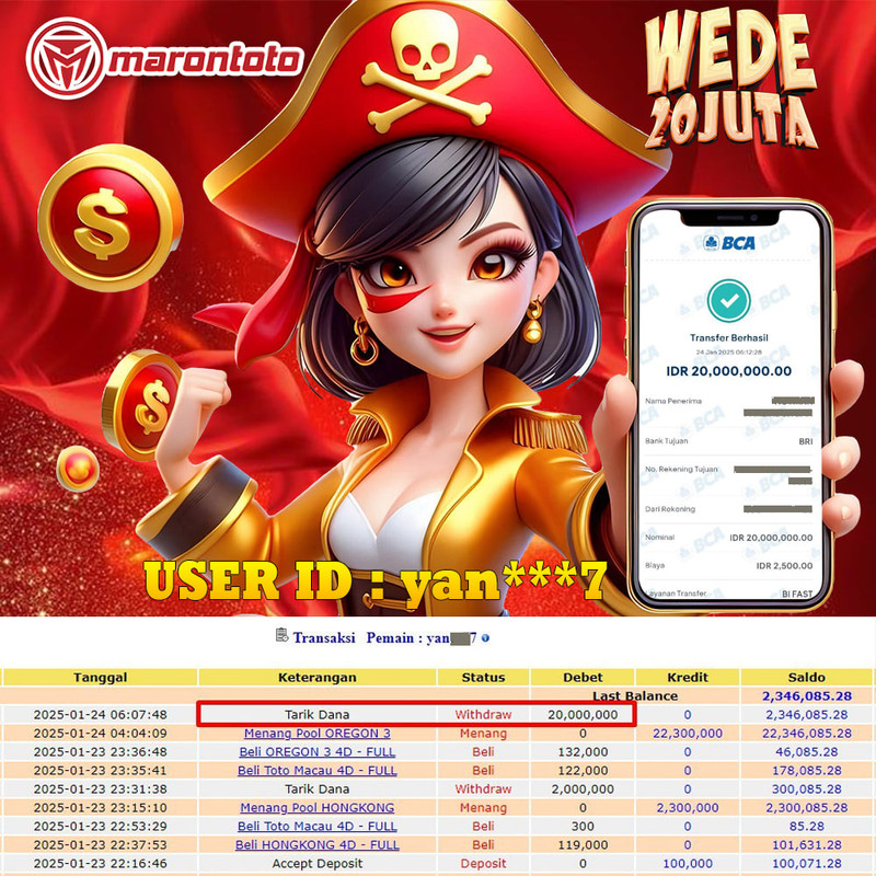 Bukti Kemenangan Member Marontoto Sebesar 20 JUTA