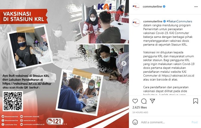 Mulai hari ini, Kamis (29/7/2021), sejumlah stasiun KRL layani vaksinasi Covid-19 dosis pertama.