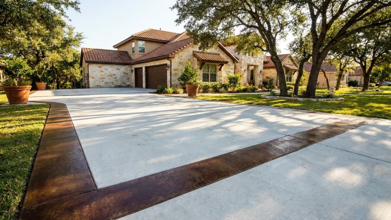 Concrete driveway with decorative border inlay San Antonio