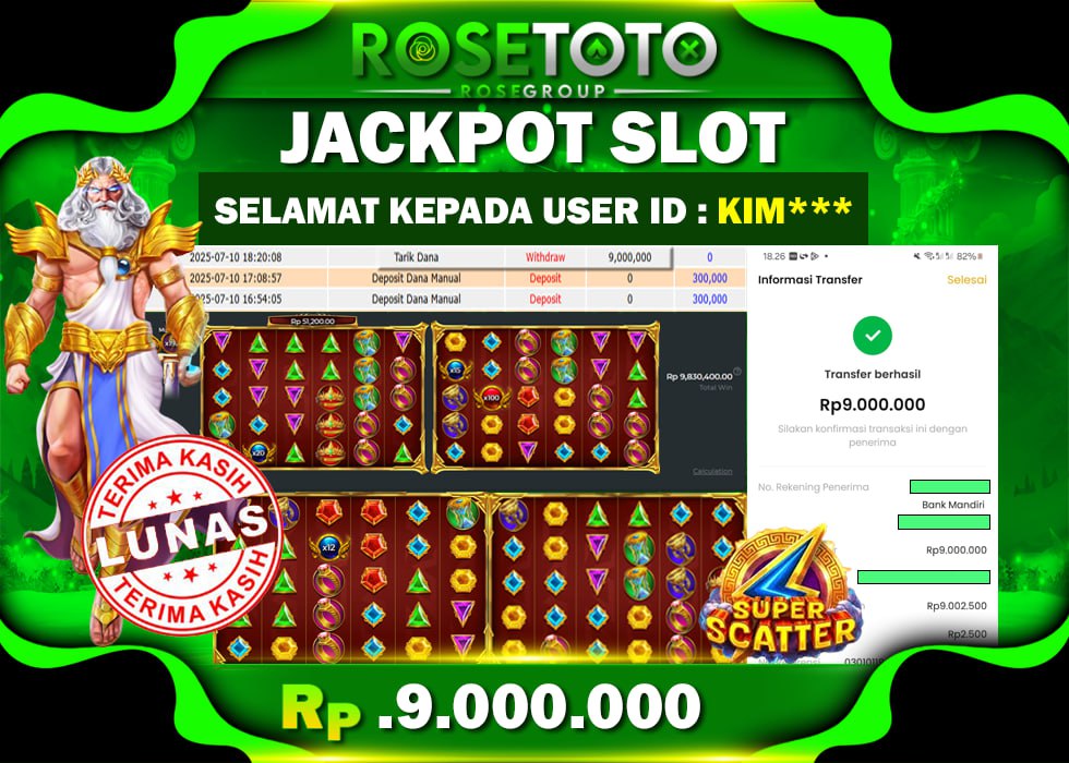 ROSETOTO JACKPOT SLOT Gates Of Olympus Super SCATTER Rp.9.000.000.,- LUNAS