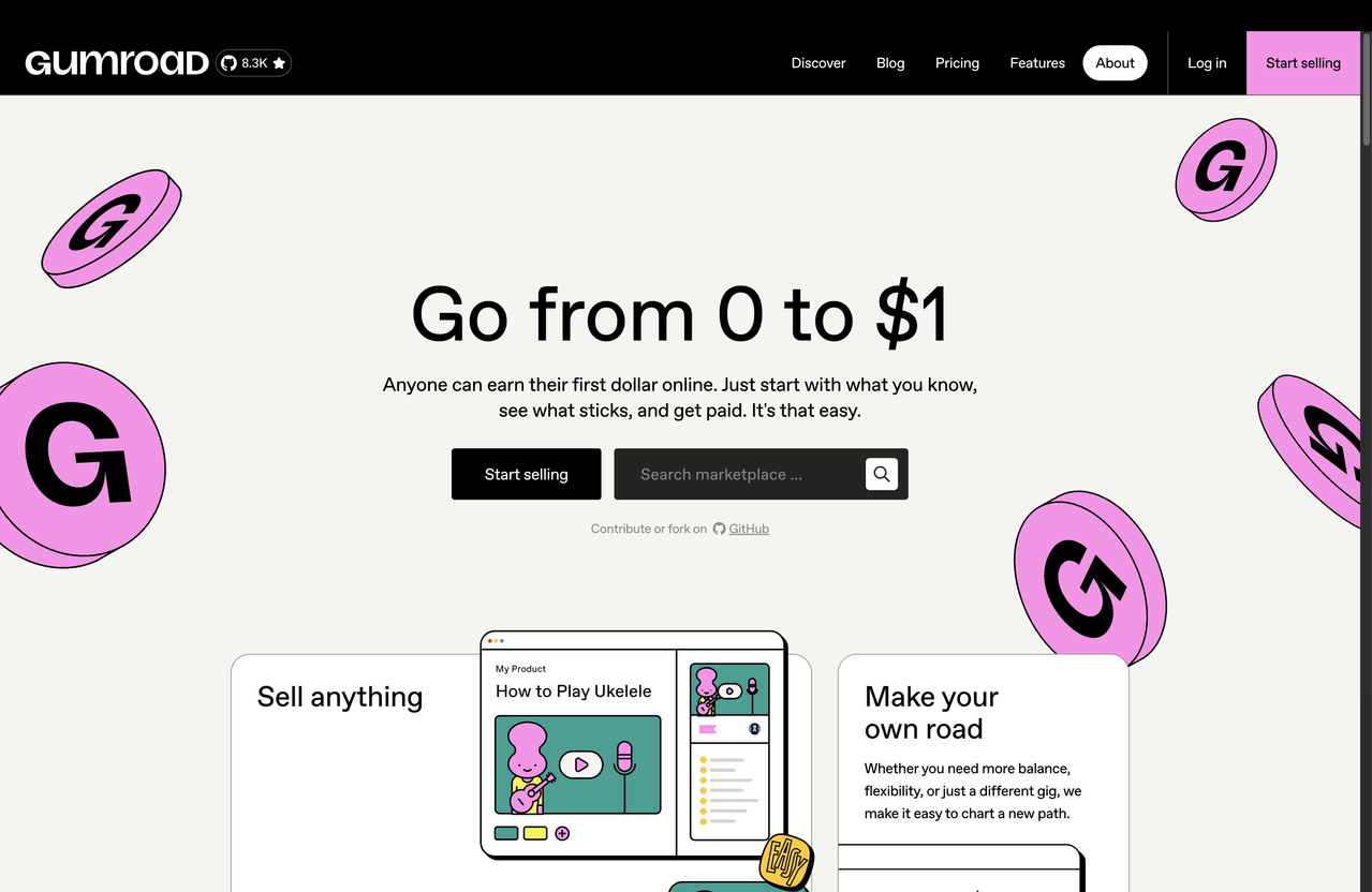 Gumroad landing page