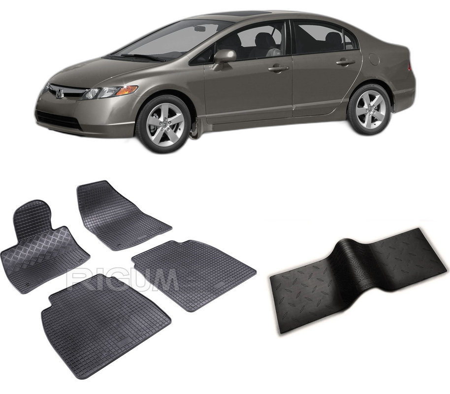 Set covorase auto HONDA CIVIC VIII din 2006-2012, cu covoras tunel median, CAROSERIE HATCHBACK, Presuri cauciuc 100%, compatibil cu autoturismul HONDA CIVIC VIII, Rigum
