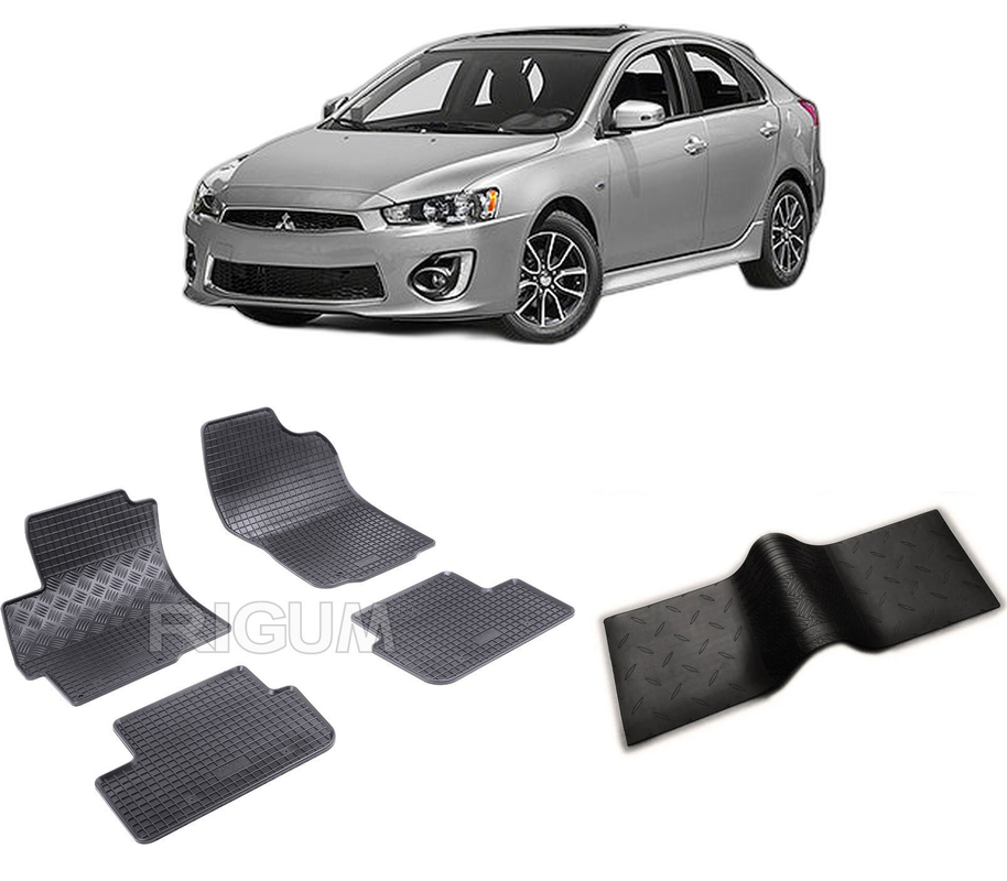 Set covorase auto MITSUBISHI LANCER IX din 10.2008-08.2017, cu covoras tunel median, CAROSERIE HATCHBACK, Presuri cauciuc 100%, compatibil cu autoturismul MITSUBISHI LANCER IX, Rigum