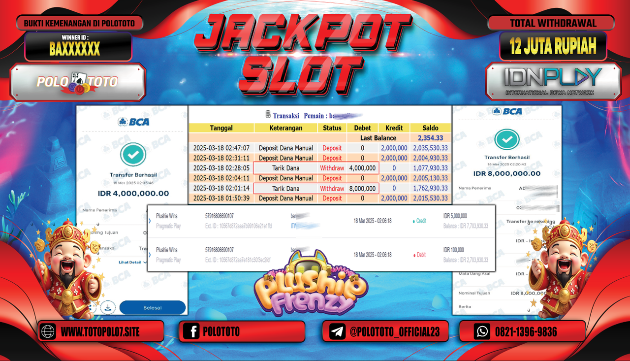 POLOTOTO JACKPOT SLOT PLUSHIE WINS Rp.12.000.000,-