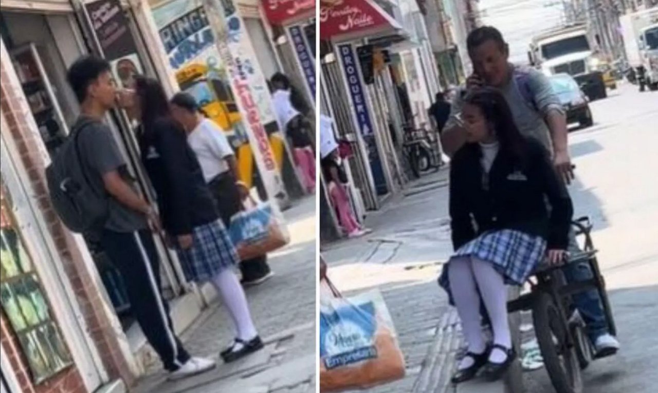 Papá espera a que su hija acabe de besar a su novio para llevarla: video viral