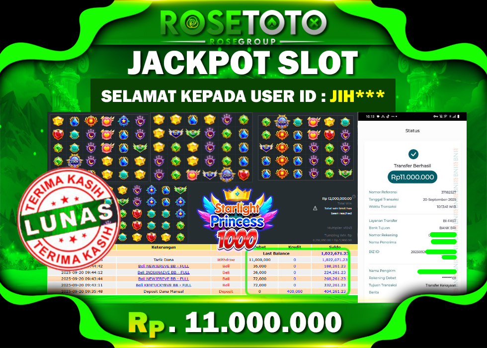 ROSETOTO JACKPOT SLOT Starlight Princess 1000 Rp.11.000.000.,- LUNAS