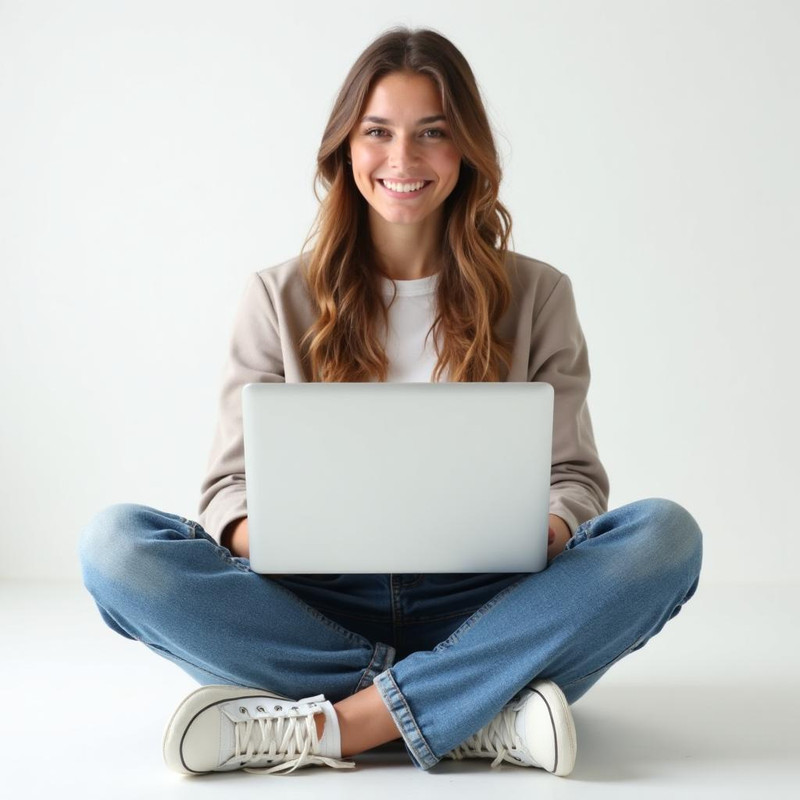 Pessoa usando laptop sentada no chão