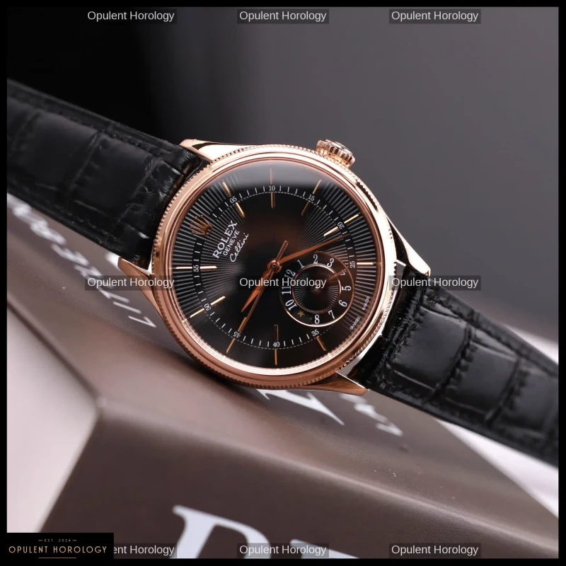 Rolex Cellini Dual Time 50525 Black Dial 18K Rose Gold Plated 39mm