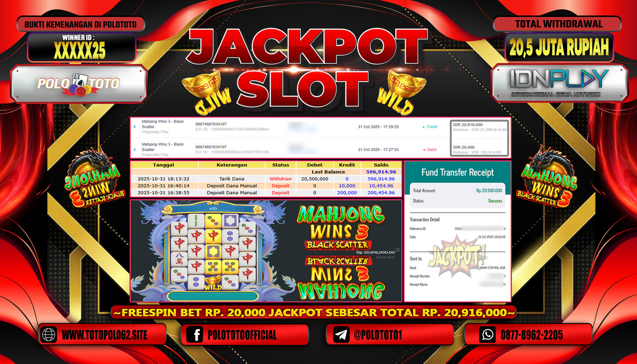 POLOTOTO JACKPOT SLOT MAHJONG WINS 3 - BLACK SCATTER Rp.20.500.000,- LUNAS
