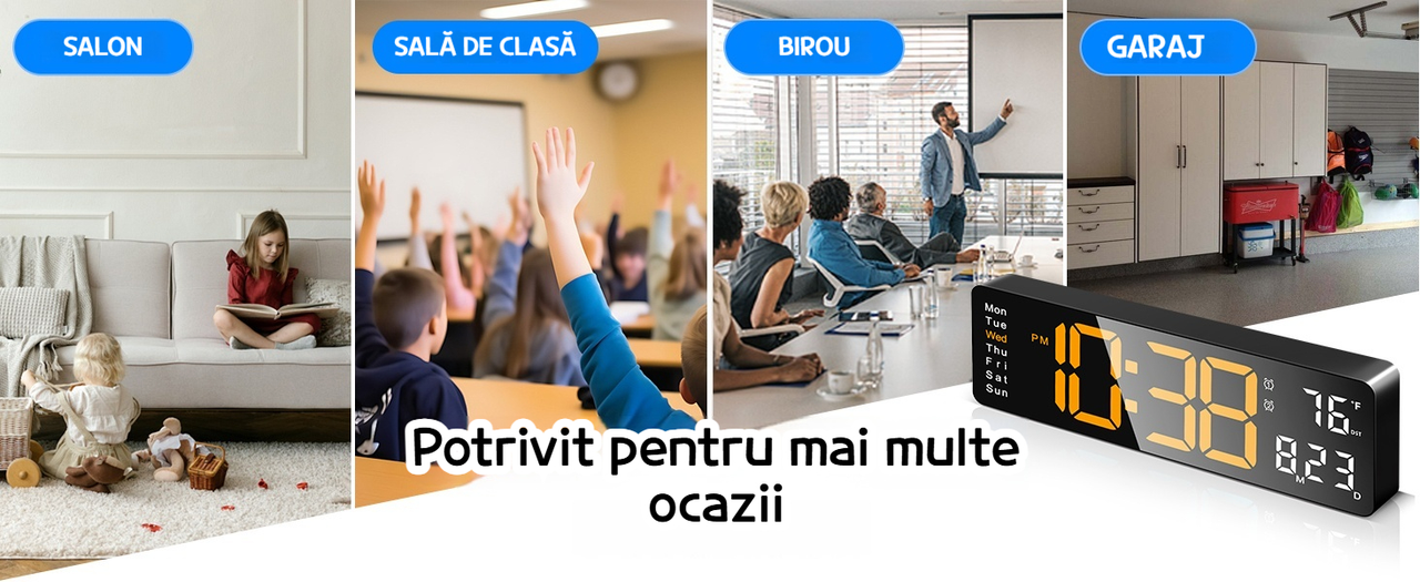 Detalii afisaj digital albastru al ceasului Leccik, lizibil