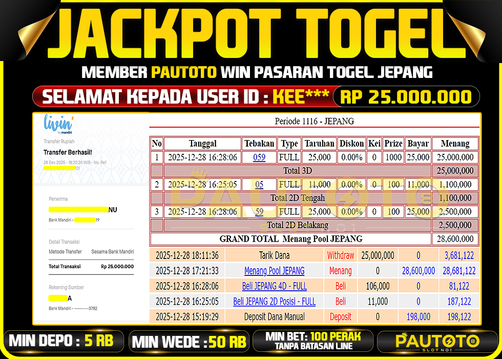 BUKTI JACKPOT LUNAS PAUTOTO