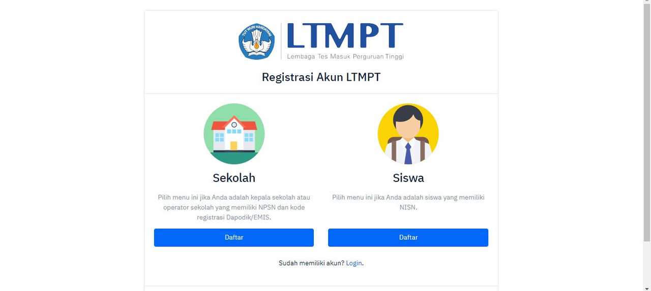 Halaman Daftar di Portal LTMPT (https://portal.ltmpt.ac.id/reg)