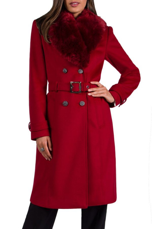 Luna crveni uži kaput sa krznom i kaišem