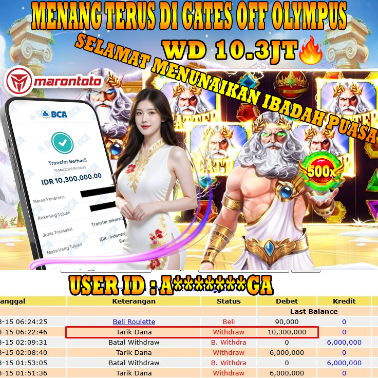 Bukti Kemenangan Member Marontoto Sebesar 10,300,000 JuTa