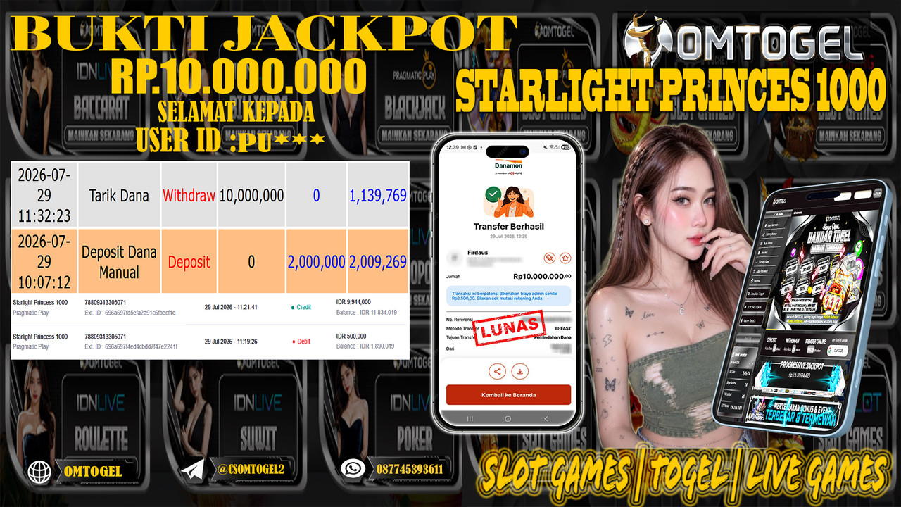 OMTOGEL JACKPOT PRAGMATICPLAY STARLIGHT PRINCES 1000  Rp,10,000,000,- DIBAYAR LUNAS
