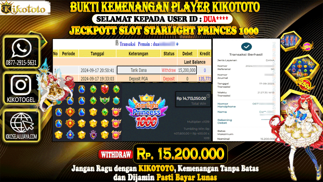 LAGI - LAGI !! MENANG BESAR DI SLOT ONLINE STARLIGHT PRINCES 1000 SEBESAR Rp 15,200,000 LANGSUNG DAN TANPA BASA BASI DI BAYAR KIKOTOTO !!!