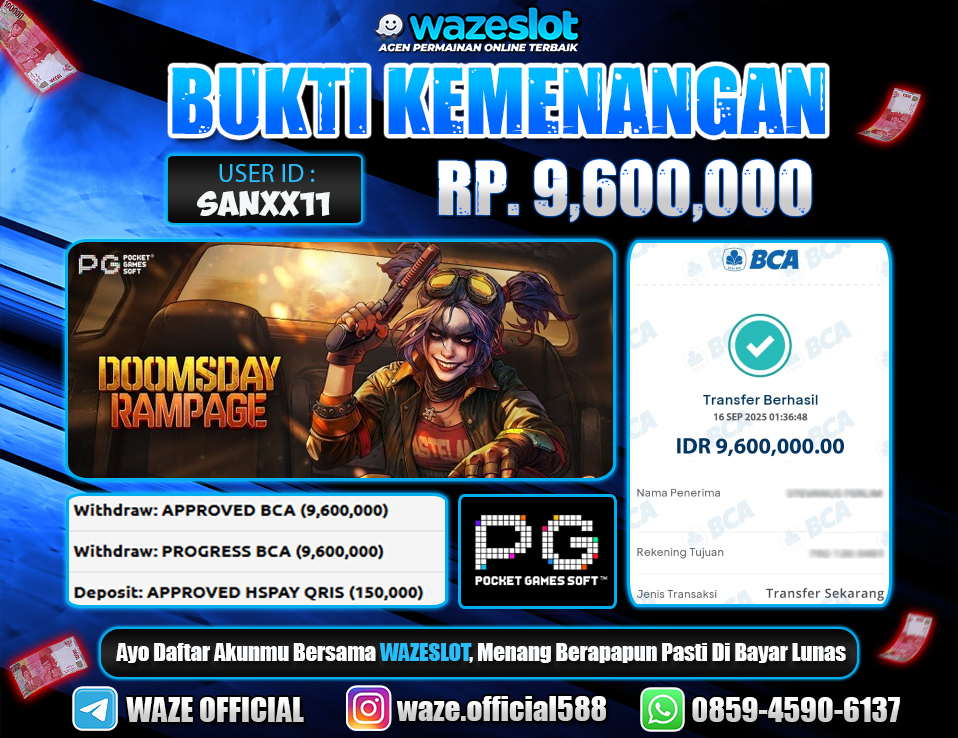 BUKTI KEMENANGAN 16 SEPTEMBER 2025 GAME DOOMSDAY RAMPAGE ( PG SOFT )