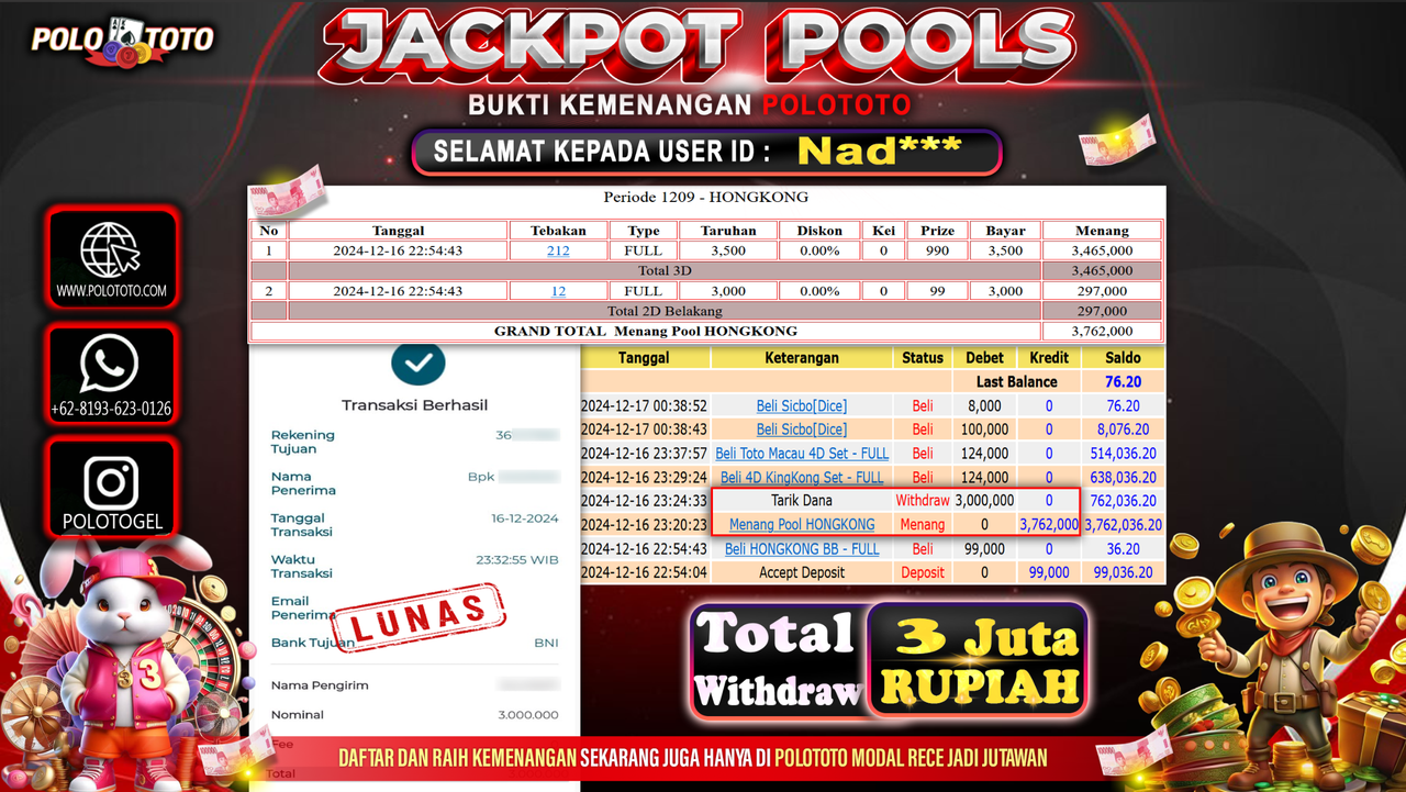 POLOTOTO JACKPOT TOGEL PASARAN HONGKONG Rp.3,000.000,-
