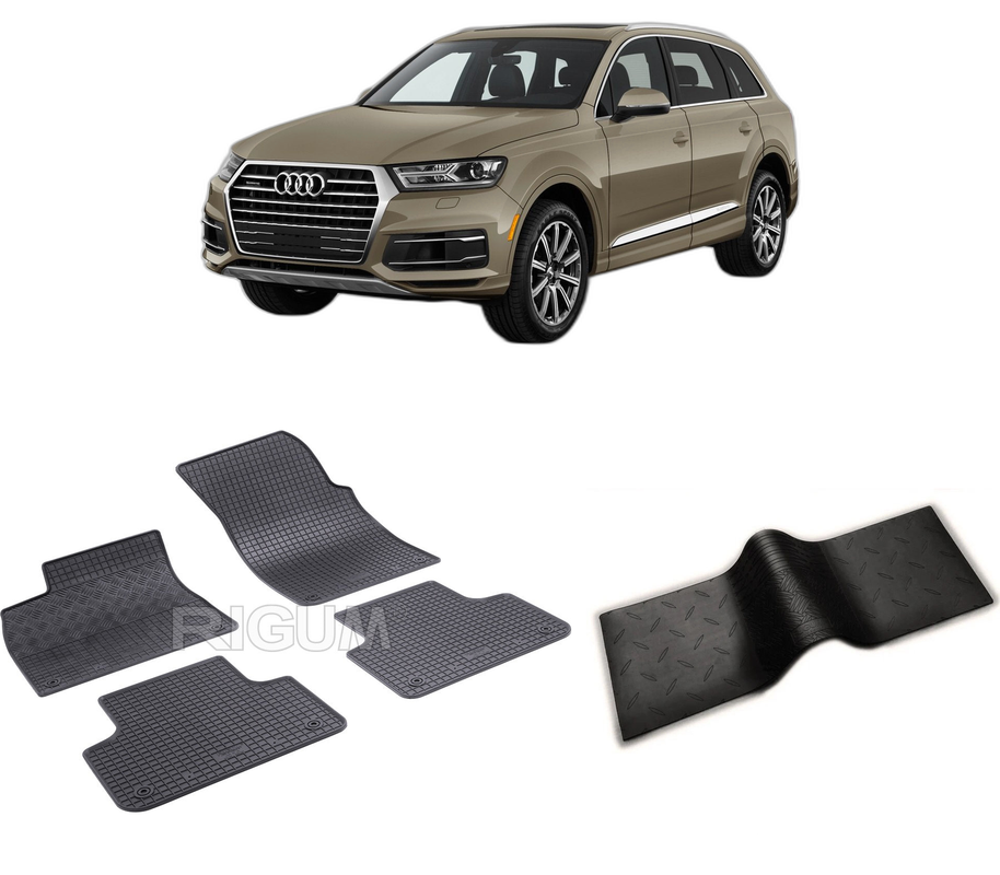 Set covorase auto AUDI Q7 4M din 06.2015-PREZENT, cu covoras tunel median, CAROSERIE SUV, Presuri cauciuc 100%, compatibil cu autoturismul AUDI Q7 4M, Rigum