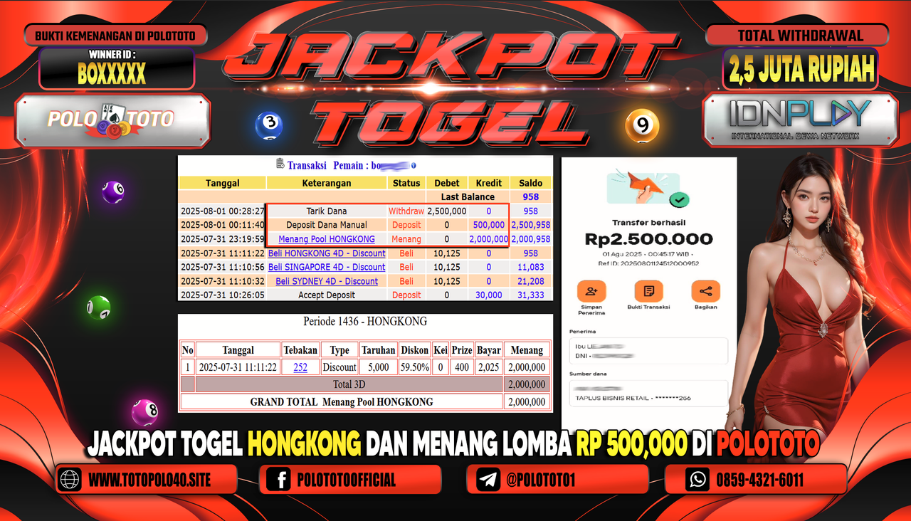 POLOTOTO JACKPOT TOGEL HONGKONG LOTTO Rp.2.500.000,- LUNAS