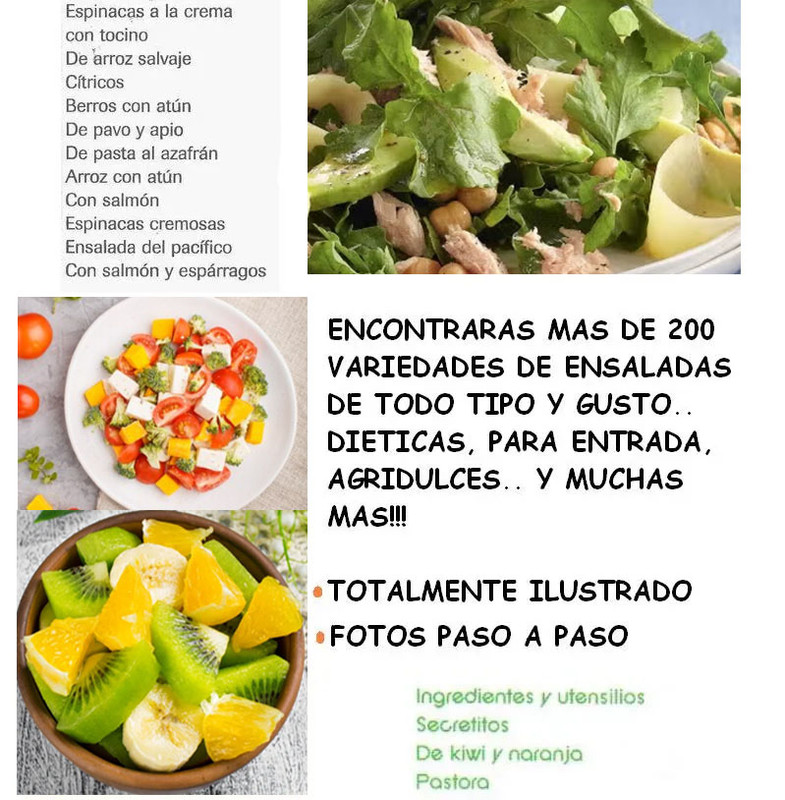ensaldas frutas, ensaladas de vegetales, irresistibles ensaladas ,manuales