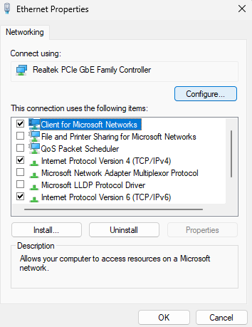 How to configure windows network adapter settings and features