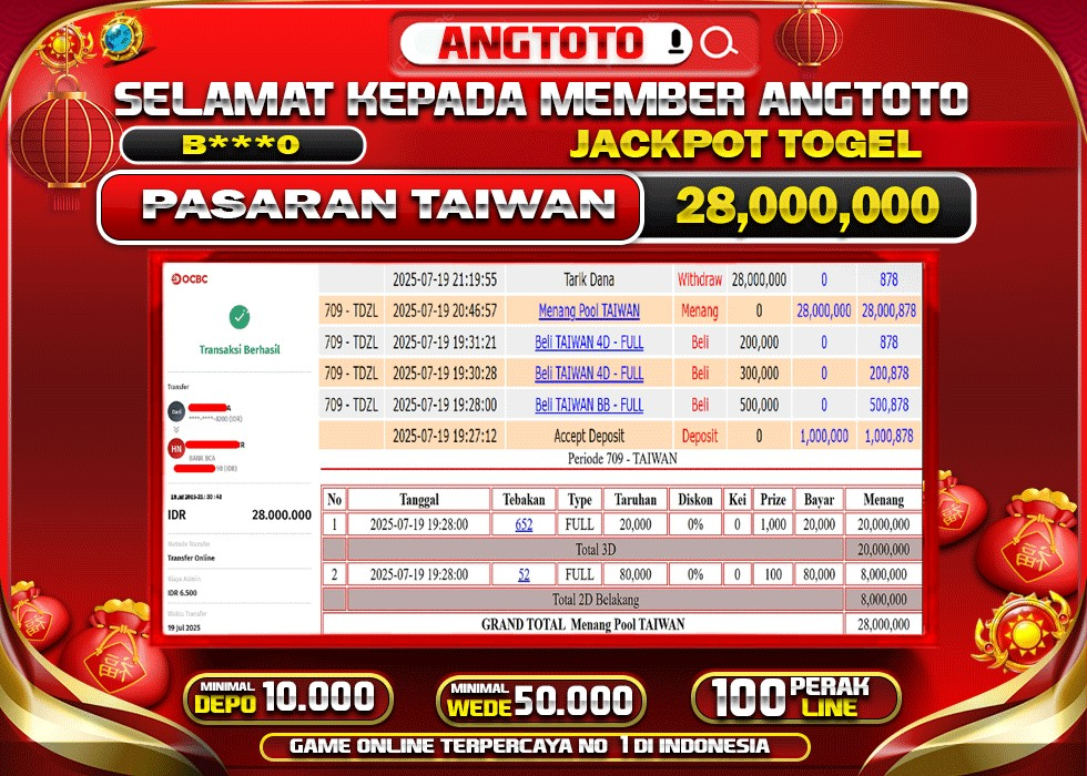 BUKTI PELUNASAN 19 JULY 2025 MENANG DI PASARAN TAIWAN TOTAL WD 28 JUTA