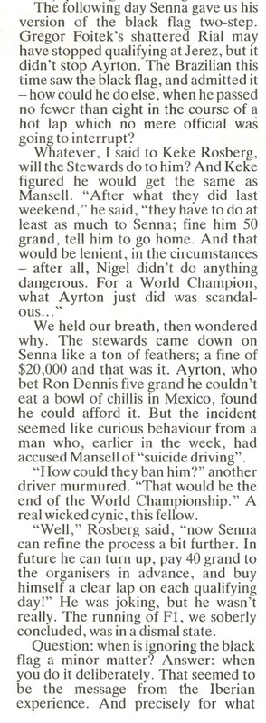 Senna Spain 1989 Ignoring Black Red Flags (Autosport 12th October 1989) (1)