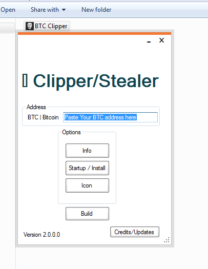 BTC Clipper Stealer Builder malware analysis tool