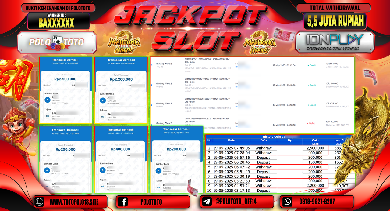 POLOTOTO JACKPOT SLOT MAHJONG WAYS Rp.5.500.000,-